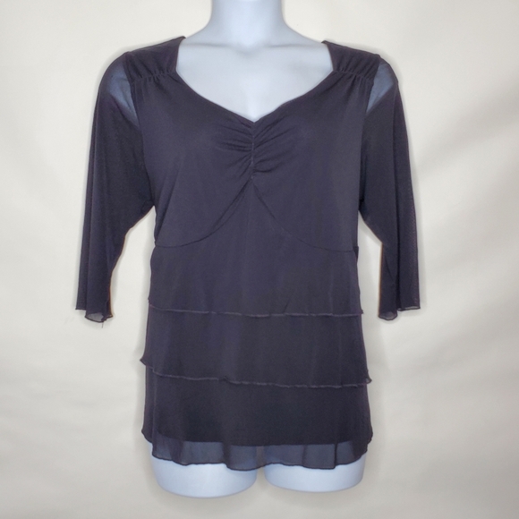 Lane Bryant Tiered Semi-Sheer Black Top Size 18/20 Stretch V-neck Dark Romantic - Picture 10 of 11